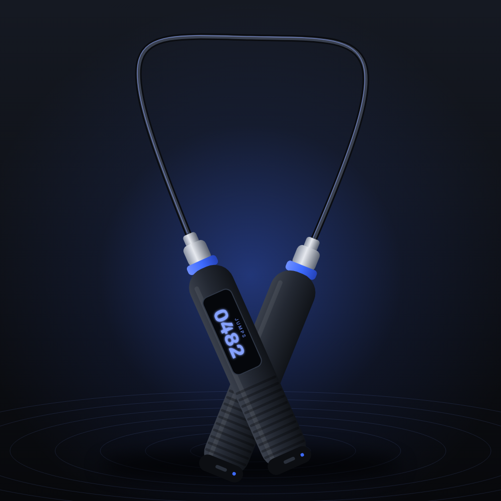 Hopvolt R1 smart jump rope with the live jump count on the handle display (concept render)